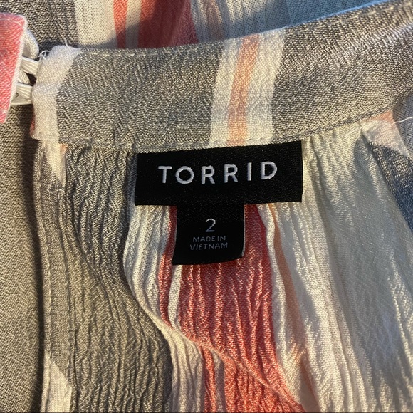 Torrid Multi Stripe Goddess Halter Tank Top High Neck Coral Gray Crepe Print - Picture 4 of 7